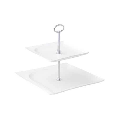 AMBITION Etagere Porzellan 2 stöckig Monaco 25,5 x 25,5 cm quadratischer Tortenständer für Obst Törtchen Kuchen von AMBITION