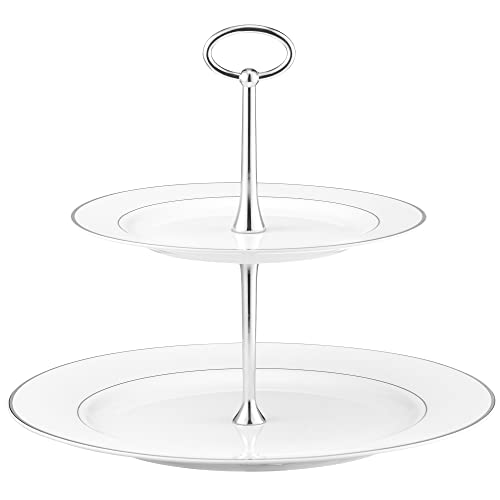 AMBITION Etagere silber 2 Stöckig Aura Silver ⌀27 cm aus Porzellan Edelstahl für Kuchen Muffins Obst rund von AMBITION