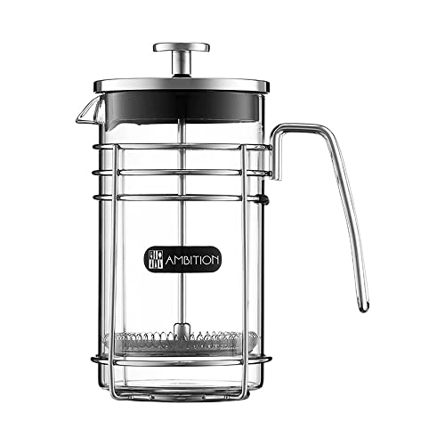 AMBITION French Press 600ml Kaffeebereiter für Zuhause Camping Glaseinsatz Stahlrahmen Filter feinmaschig von AMBITION