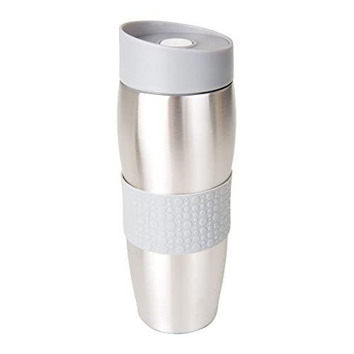 AMBITION Isolierbecher 400 ml Kaffee to go Becher aus Edelstahl dicht Quick Press Verschluss hell grau Garden Kollektion von AMBITION
