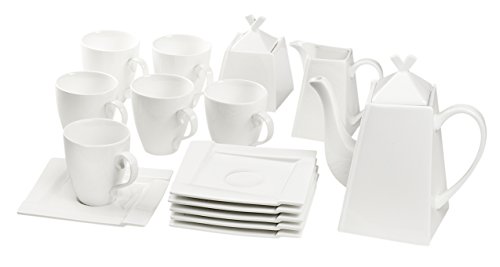 AMBITION Kaffeeservice Kaffee Set Porzellan Eckig Weiß Tassen Untertasse Zuckerdose Kaffekanne Milchkrug Kubiko 17 TLG. von AMBITION