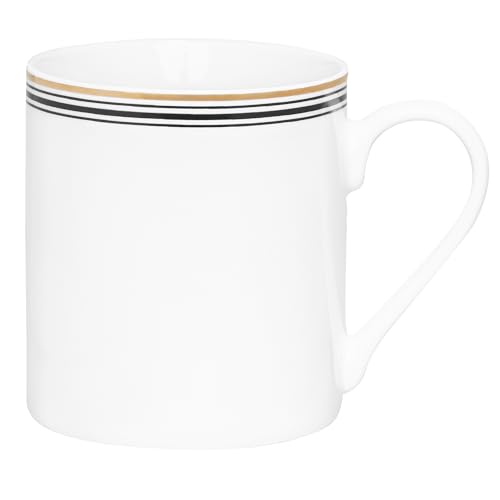 AMBITION Kaffeetasse Weiß Porzellan Art Deco 380 ml Elegant New Bone China Schwarze Streifen Goldener Rand mit Henkel von AMBITION