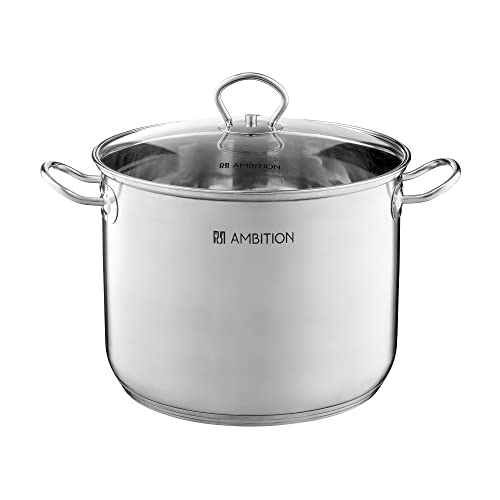 AMBITION Kochtopf Acero 22 cm / 6,8 L Edelstahl Topf Suppentopf Hochtopf Deckel alle Herdarten Induktion Spülmaschine Maßstab innen von AMBITION