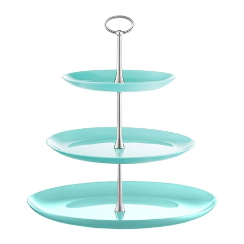 AMBITION Obst Etagere türkis 3 Etagen Valencia ⌀32 cm Glas Tortenständer Edelstahl für Obst Kuchen Cupcakes von AMBITION