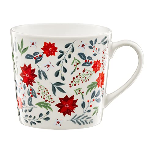 AMBITION Porzellanbecher Holly 400 ml 10 x 13 x 8,5 cm Kaffeetasse Teebecher Tasse Teetasse Pflanzenmuster weiß rot grün von AMBITION