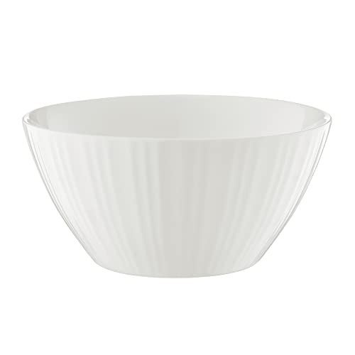 AMBITION Salatschüssel Porzellan weiß Salatschale rund 23 cm klassisch elegant außen deko Rillen Spülmaschine Mikrowelle Perla Kollektion von AMBITION