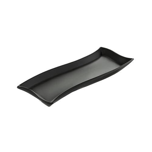 AMBITION Servierplatte schmal lang 30 x 10 cm Salsa Welle Servierteller schwarz aus Porzellan leicht geschwungen Spülmaschine & Mikrowelle 1 Stück von AMBITION