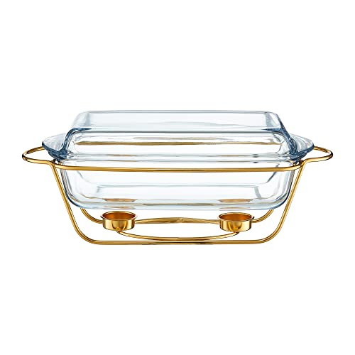 AMBITION Wärmebehälter für Speisen Saule 3,9 L Speisenwärmer Stövchen Servierschale Glasdeckel goldenes Gestell glamour Stil von AMBITION
