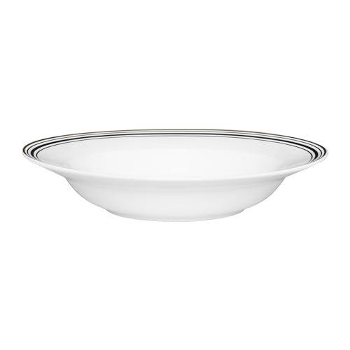 AMBITION Suppenteller Porzellan Weiß Art Deco 23 cm New Bone China Porzellan Elegant Schwarze Streifen Goldener Rand 1 Stück von AMBITION