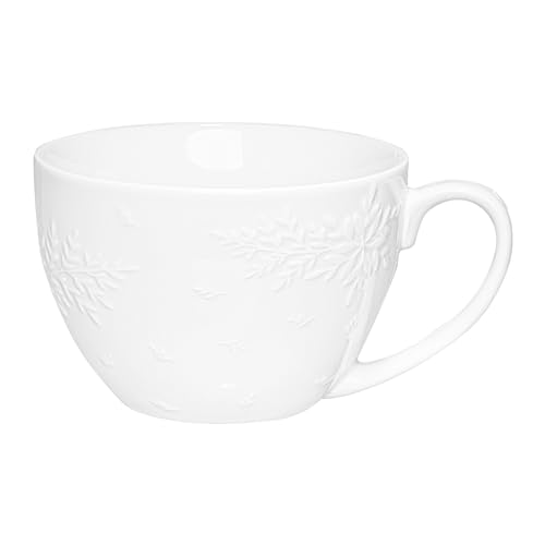 AMBITION Tasse Porzellan Weiß Galactic White Blätter 450 ml Klassisch Winter Muster Henkel Spülmaschine Mikrowelle 1 Stück von AMBITION