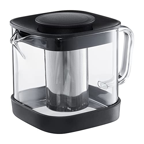 AMBITION Teekanne mit Sieb und Deckel Irene 600 ml 12 x 10 x 11,5 cm Krug Kanne Teebereiter schwarz transparent Glas Stahl Kunststoff von AMBITION