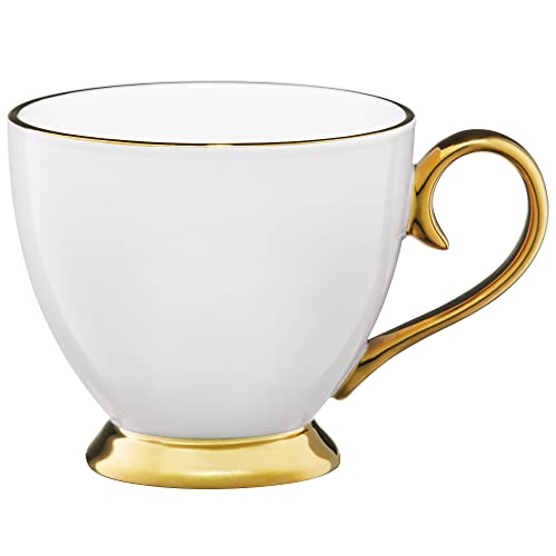 AMBTION Kaffeetasse weiß mit Goldrand 400 ml Porzellanbecher groß auf Füß XXL Tasse Kaffee Tee Latte Macchiato elegant Royal von AMBITION