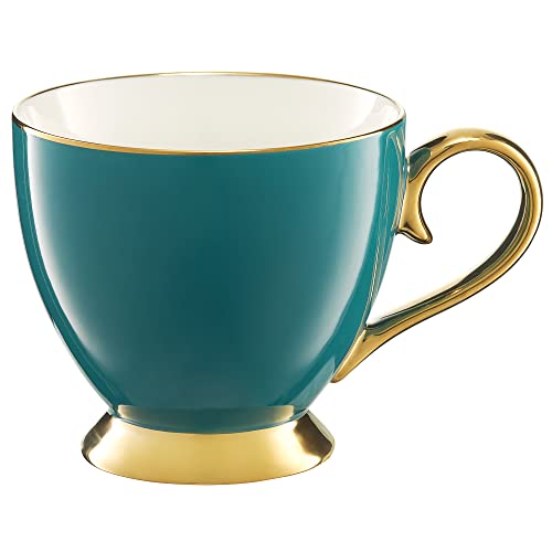 AMBTION Kaffeebecher Porzellan groß 400ml große Tasse auf Füß XXL Tasse Kaffee Tee Latte Macchiato türkis mit Goldrand Royal von AMBITION