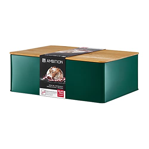 Ambition Brotkasten mit Bambusdeckel Scandi 30 x 22 x 11 cm Brotbox Bread Box Brotaufbewahrung Brotdose Bambus Deckel praktisches Schneidebrett 2in1 von AMBITION