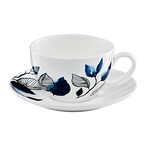 Ambition Kaffeeset Blue Flower 12 Tlg. Tassen Untertassen Kaffeeservice Teeservice für 6 Personen Pflanzenmuster Porzellan von AMBITION