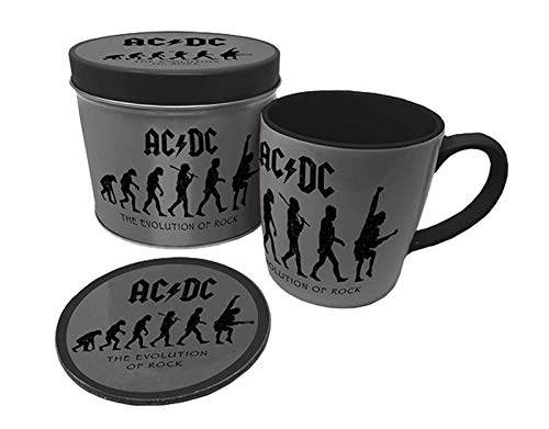 AC/DC Becher und Untersetzer Set in Geschenkdose (Evolution of Rock Design) 315ml Keramikbecher - Offizielles Lizenzprodukt, Black von AMBROSIANA