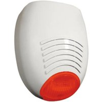 Sr 136 wr Sirene mit eigener Stromversorgung, Farbe weiß, rotes Blinklicht, hohe Helligkeit, programmierbar von AMC