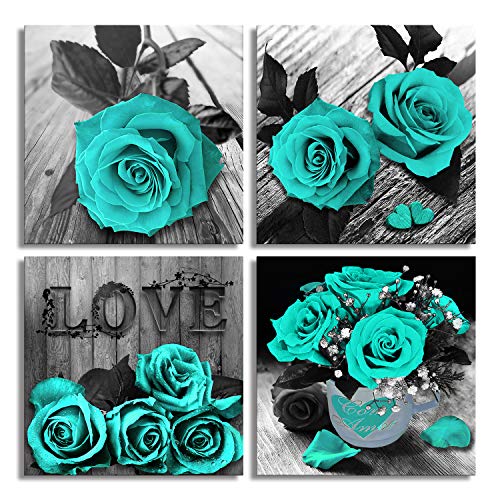 AMCART Blaugrüne Rosenblumen, Leinwanddruck, schwarz-weiß, Wandkunst, türkis, Blumenbilder für Zuhause, Schlafzimmer, Badezimmer, Dekoration AMCART Blaugrüne Rosenblumen, Leinwanddruck, schwarz-weiß, Wandkunst, türkis, Blumenbilder für Zuhause, Schlafzimmer, Badezimmer, Dekoration von AMCART