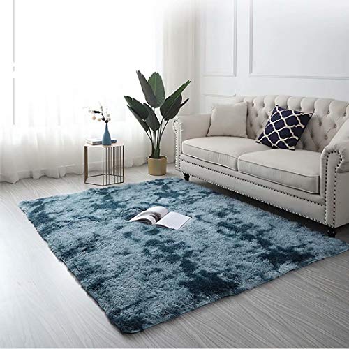 AMCER Hochflor Teppich, Teppich Langflor, Gemütlich Anti Rutsch Waschbarer, für Schlafzimmer Sofa Boden Home Decorator - B-Blau 150x250cm von AMCER