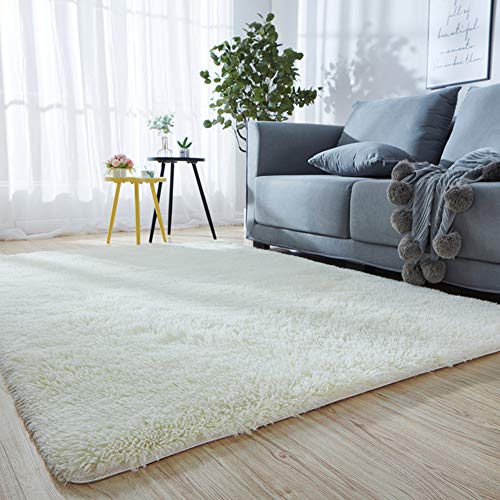 AMCER Langflor Carpet, rutschfeste Waschbar, Teppichstopper für Wohnzimmer Schlafzimmer Sofa - Weiß, 180x200 cm von AMCER