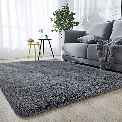 AMCER Shaggy Teppich, Schadstoffgeprüft Schadstoffgeprüft Pflegeleicht, Messeteppich für Wohnzimmer Esszimmer Gästezimmer - Grau, 60x120 cm von AMCER