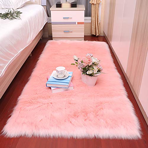 AMCER Teppich Modern 80x100cm, Shaggy Teppich, Robust Qualität Waschbarer, Für Schlafzimmer, Esszimmer, Flur - Pink von AMCER