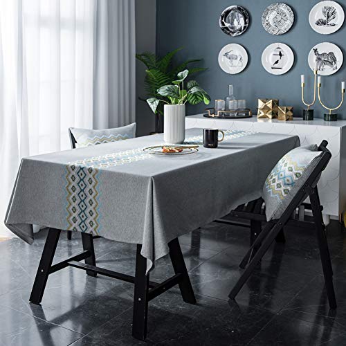 Tischdecke 130x280cm, Baumwolle Leinen Tischdecke, Abwaschbar, Pflegeleicht, Geeignet für Home Tischdekoration - Blau von AMCER