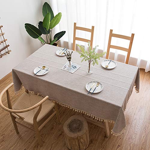 AMCER Tischwäsche 70x110cm, Baumwollleinen Tischdecke, Waschbare Anti Falten Fleckschutz pflegeleicht abwaschbar, Cafe,Party oder,Buffettisch - Braun von AMCER