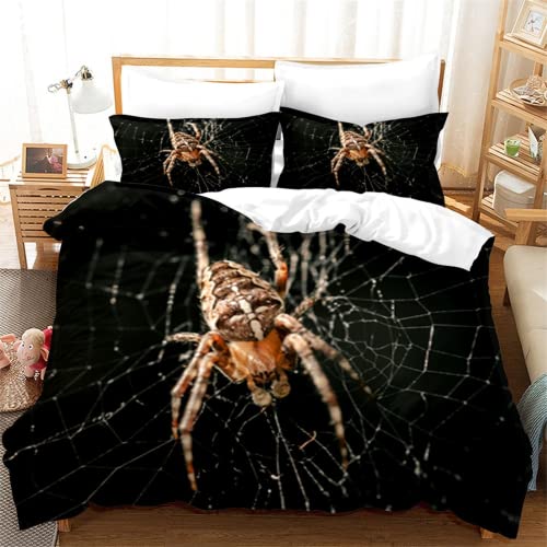 AMCYT Dreiteiliges Spinnen Bettwäsche Set Bettbezug mit Reißverschluss Tiermode Schlafzimmer Kollektion (Spinne4,155x220cm/80x80cm) von AMCYT