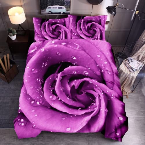 AMCYT Rose Bed Duvet Cover Microfiber Flower 3D Rose Bed Linen 3 Part Duvet Covers Duvet Cover (Rose4,200x200cm/80X80cm) von AMCYT