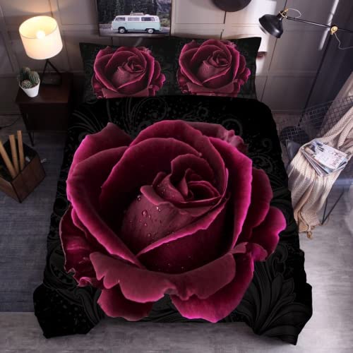 AMCYT Rose Bed Duvet Cover Microfiber Flower 3D Rose Bed Linen 3 Part Duvet Covers Duvet Cover (Rose6,135x200cm/80x80cm) von AMCYT