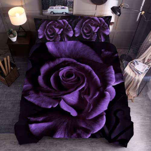 AMCYT Rose Bed Duvet Cover Microfiber Flower 3D Rose Bed Linen 3 Part Duvet Covers Duvet Cover (Rose7,135x200cm/80x80cm) von AMCYT