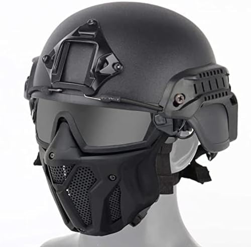 Kombination aus taktischer Vollgesichtsmaske mit Schutzbrille und taktischem Airsoft-Paintball-ACH-Helm für Airsoft-Paintball-CS-Spiele,BK,30 * 19cm von AMCaoYiLi