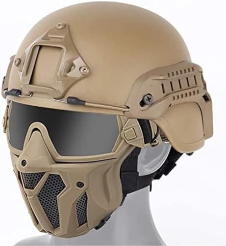 Kombination aus taktischer Vollgesichtsmaske mit Schutzbrille und taktischem Airsoft-Paintball-ACH-Helm für Airsoft-Paintball-CS-Spiele,TAN,30 * 19cm von AMCaoYiLi