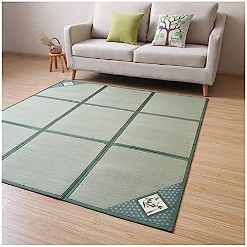 Quadratischer japanischer traditioneller geflochtener Teppich aus Naturfasergras, rutschfest, faltbar, für den Sommer, kühle Matte für Wohnzimmer, C, 180 x 180 cm von AMCaoYiLi