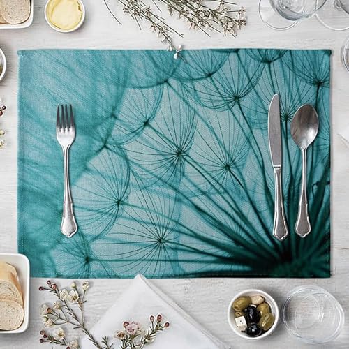 AMDXD 2er Set Tischsets Platzdeckchen 40x30cm Blumen Zweigstelle Platzset Baumwolle-Leinen Hitzebeständige Tischunterlage für Küche Speisetisch, Blau von AMDXD