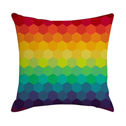 AMDXD 4 Pcs Set Dekorative Zierkissenhülle, 50x50cm Dekokissen Weiche Quadratisch Dekokissenbezüge mit Regenbogen Farben Sechseck Gitter Muster, in Leinen, für Sofa (Leinen Set 4pcs, Bunt) von AMDXD