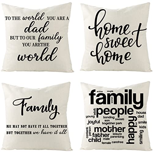 AMDXD 4 Stück Weihnachten Kissenbezug Set 40x40cm, Kissenhüllen Home Sweet Home Family Muster, in Leinen, für Zuhause Wohnzimmer Schlafzimmer Dekor, Schwarz Weiß AMDXD 4 Stück Weihnachten Kissenbezug Set 40x40cm, Kissenhüllen Home Sweet Home Family Muster, in Leinen, für Zuhause Wohnzimmer Schlafzimmer Dekor, Schwarz Weiß von AMDXD
