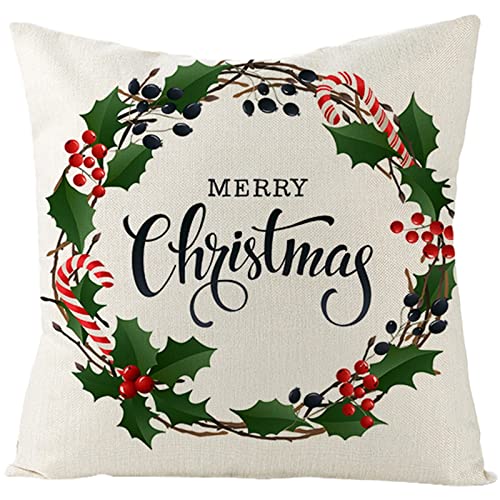 AMDXD 40x40cm Kissenbezug, Zierkissenbezüge in Leinen mit Merry Christmas Weihnachtskranz Muster Weich Bequem, Quadratische Kissenhülle für Sofa Schlafzimmer Büro Auto, Weiß, 40x40cm AMDXD 40x40cm Kissenbezug, Zierkissenbezüge in Leinen mit Merry Christmas Weihnachtskranz Muster Weich Bequem, Quadratische Kissenhülle für Sofa Schlafzimmer Büro Auto, Weiß, 40x40cm von AMDXD