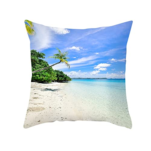 AMDXD 4Pcs Set Dekorativ Kissenbezüge, 40x40cm Kissenhüllen Weiche Quadratisch Dekokissenbezüge mit Meer Strand Himmel Muster, in Polyester, für Sofa (Polyester Set 4pcs, Blau Grün) von AMDXD