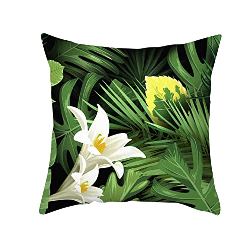 AMDXD 4Pcs Set Dekorativ Kissenbezüge, 40x40cm Sitzkissen Weiche Quadratisch Dekokissenbezüge mit Grün Blätter und Weiß Blumen Muster, in Polyester, für Sofa (Polyester Set 4pcs, Grün Weiß) von AMDXD