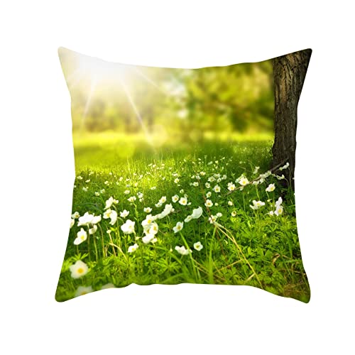 AMDXD 4Pcs Set Dekorativ Kissenbezüge, 40x40cm Sitzkissen Weiche Quadratisch Dekokissenbezüge mit Sonne und Blumen Muster, in Polyester, für Sofa Dekor (Polyester Set 4pcs, Grün Braun Weiß) von AMDXD