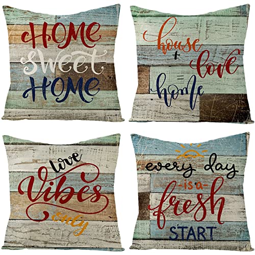AMDXD 4Pcs Weihnachten Kissenbezüge Set 45x45cm, Dekokissen Home Sweet Home Love Muster, in Leinen, für Zuhause Autos Wohnzimmer Schlafzimmer Büro Sofa Dekoration, Blau AMDXD 4Pcs Weihnachten Kissenbezüge Set 45x45cm, Dekokissen Home Sweet Home Love Muster, in Leinen, für Zuhause Autos Wohnzimmer Schlafzimmer Büro Sofa Dekoration, Blau von AMDXD