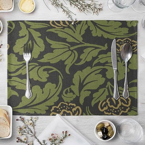 AMDXD 4er Set Platzsets Tischmatten 40x30cm Retro Blumen Muster Tischset Baumwolle-Leinen Platz-Matten Anti-Rutsch für Zuhause Restaurant Speisetisch, Grün Grau von AMDXD