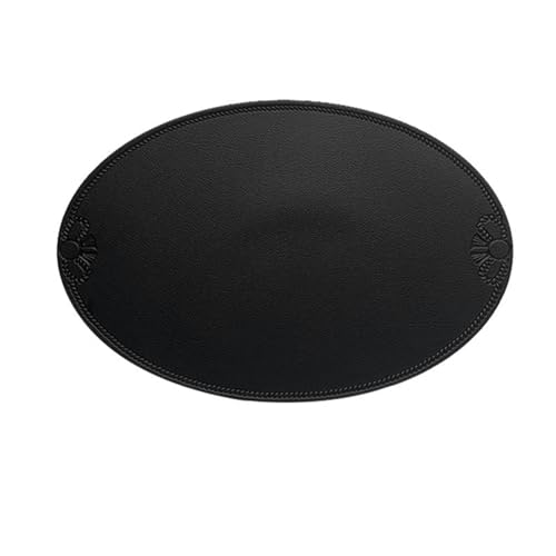 AMDXD 6er Set Tischset Abwaschbar Modern Oval, PVC Leder Platzsets Weihnachten Abwaschbar Einfarbig Bowknot Anti-Rutsch, Tischuntersetzer Schwarz für Esstisch, Antifouling, 30x45CM von AMDXD