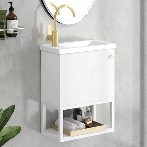 AMDXD Badmöbel Waschbecken mit Unterschrank 40 cm, Einsatz-Waschbecken, Waschtischunterschrank Hängend Weiß, Waschtischunterschrank Kleines Gäste WC Möbel von AMDXD