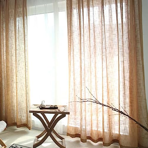 AMDXD Braun Voile Gardinen Trnsparent mit Kräuselband, Leinen-Effekt Sheer Voile Vorhänge Voile Polyester, 107x160CM(BxH) von AMDXD
