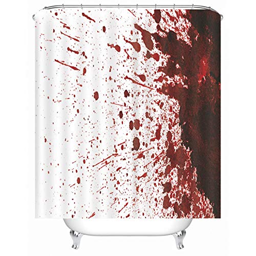 AMDXD Duschvorhang 90x180cm, Bespritzt Blut Badewannenvorhang aus Polyester mit 12 Duschvorhangringen, für Badewanne Badezimmer, Waschbar, Schnelltrocknend, Anti-Schimmel, Weiß Rot 35x71″ von AMDXD