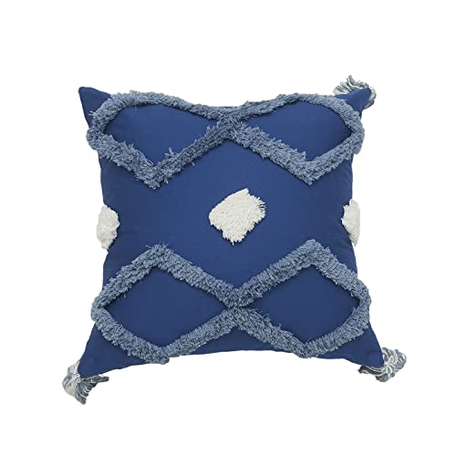 AMDXD Kissenbezüge 45x45cm, Blau Loungekissenset Außen in Baumwolle mit Geometrisch Rhombus Punkt Quaste Muster für Wohnzimmer Sofa Bänke, Atmungsaktiv Haus Dekoration von AMDXD