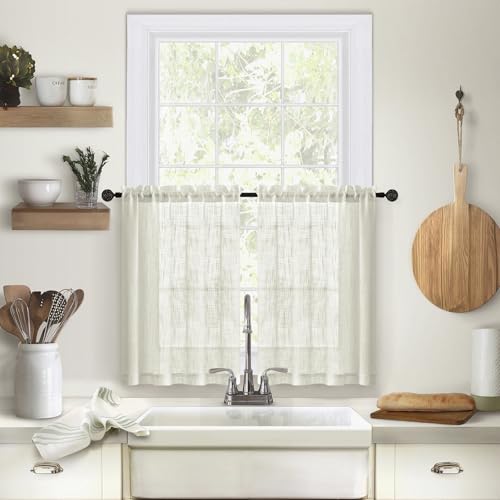 AMDXD Scheibengardine Landhaus, Beige Einfarbig Gardinen Kurz Halbtransparent Polyester Voile Vorhangschals für Privatsphäre Fenstervorhang Küche Wohnzimmer, B*H 63.5x63cm von AMDXD
